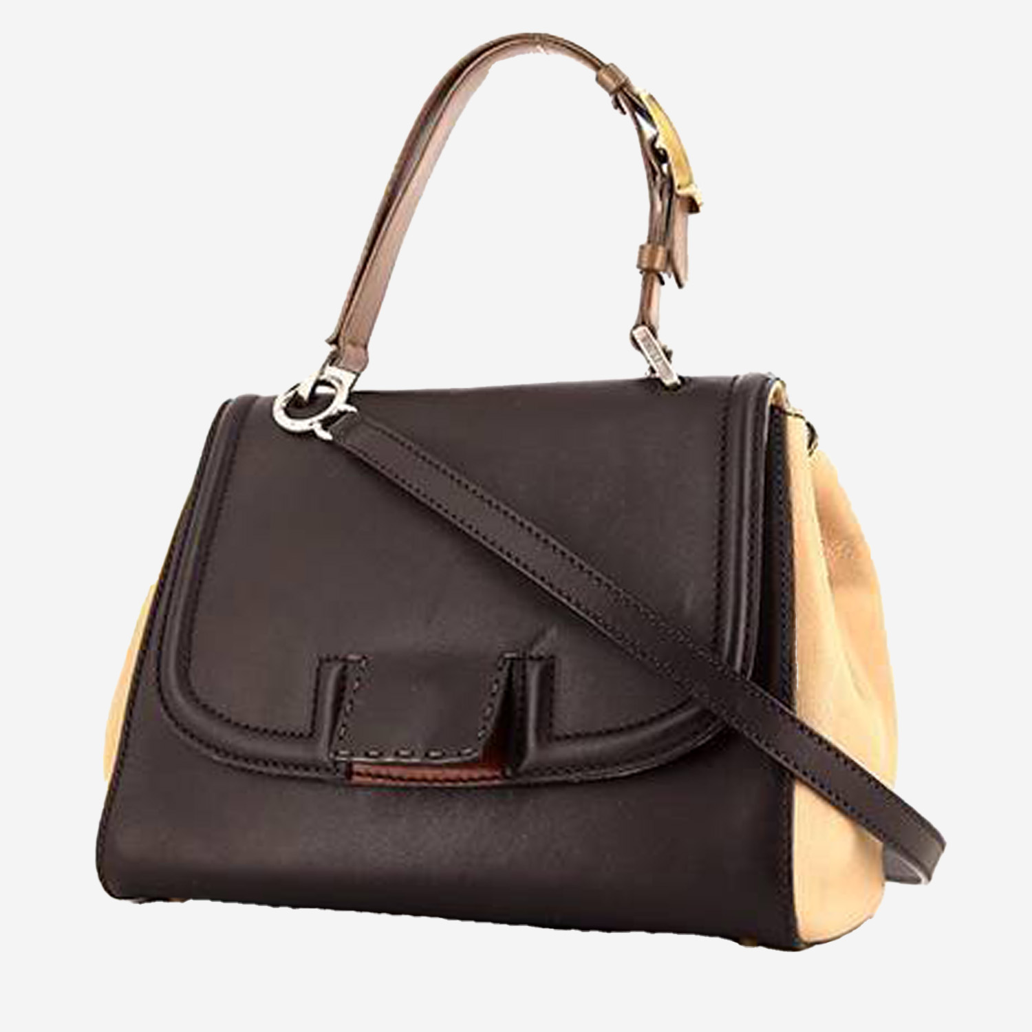 Fendi Silvana bag worn on the shoulder or carried in the hand in dark brown and beige leather