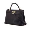 Hermes Kelly 32 cm handbag in black leather taurillon clémence - 00pp thumbnail