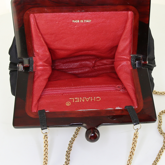 Pochette da sera Chanel Vintage in raso nero - Detail D2