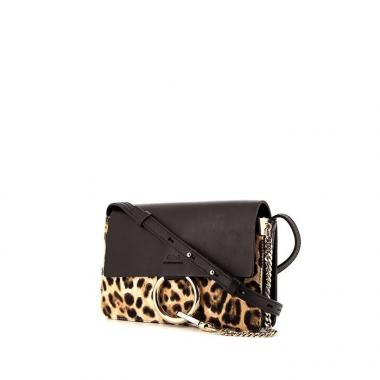 Bolso bandolera Chloé Faye en cuero negro y piel de potro leoparda