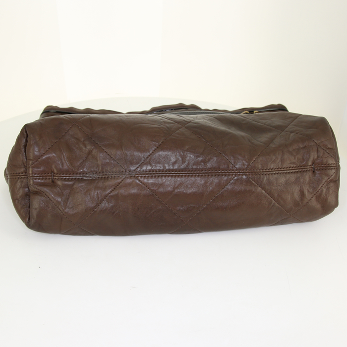 Lanvin Happy handbag in brown quilted leather - Detail D4