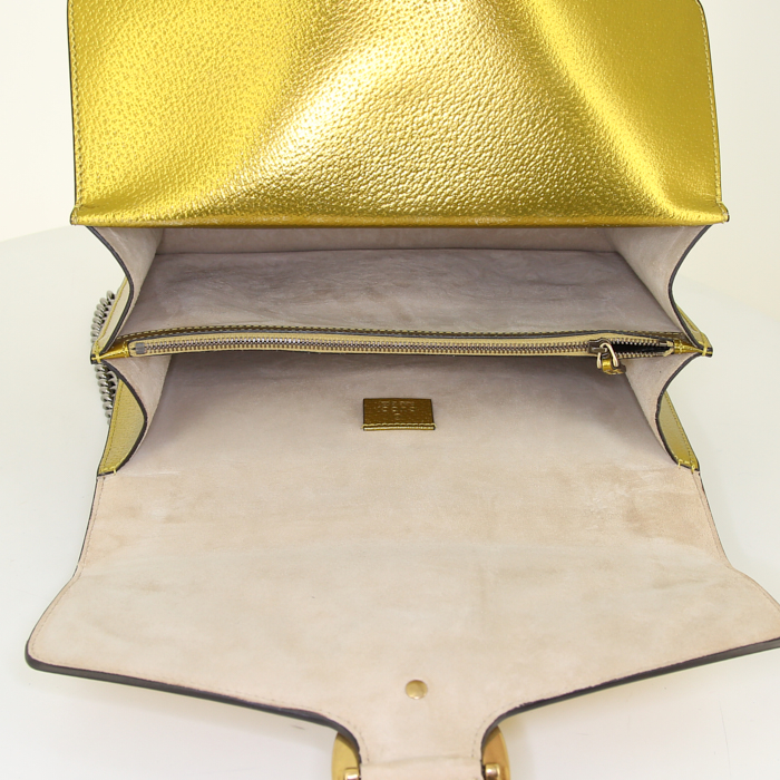 Gucci Dionysus handbag in gold leather and bicolor canvas - Detail D3