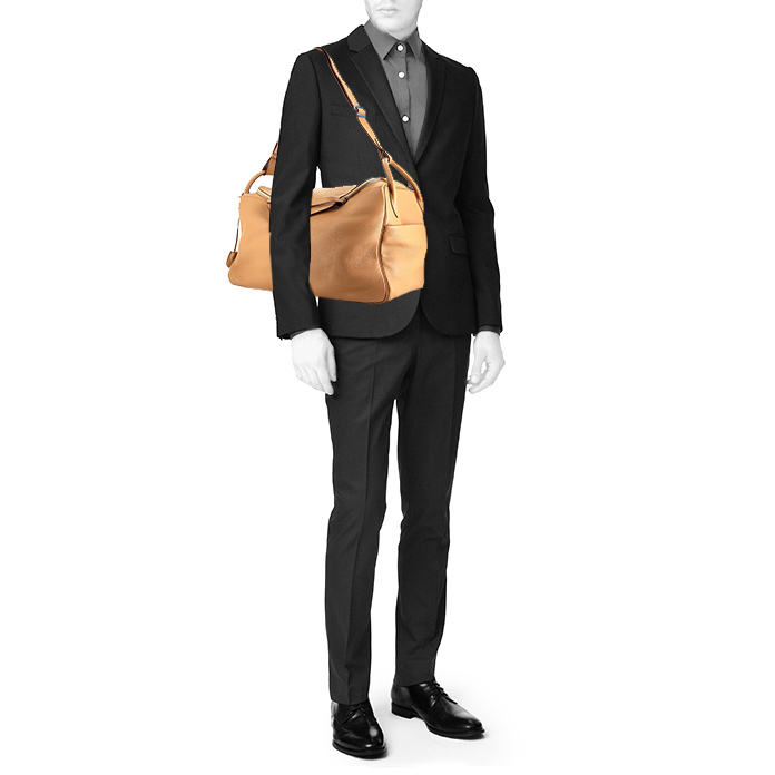 Borsa da viaggio Hermes Lindy in pelle martellata Biscuit - Detail D1