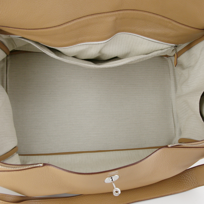 Borsa da viaggio Hermes Lindy in pelle martellata Biscuit - Detail D2