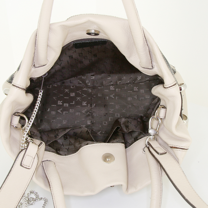 Sonia Rykiel handbag in beige and black leather - Detail D3