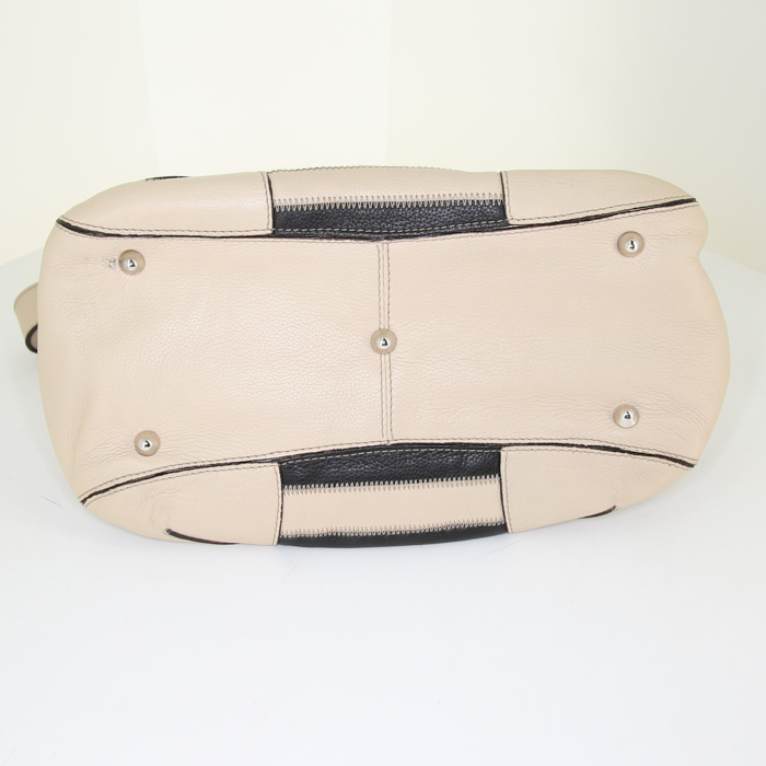 Sonia Rykiel handbag in beige and black leather - Detail D5