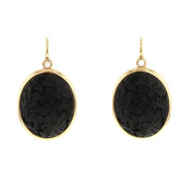 Paire de boucles d'oreilles Pomellato Victoria en or jaune,  jais et diamants