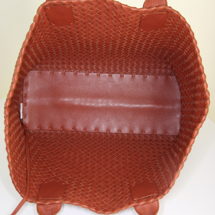 Shopping bag Bottega Veneta Cabat in pelle intrecciata rosso ruggine - Detail D2