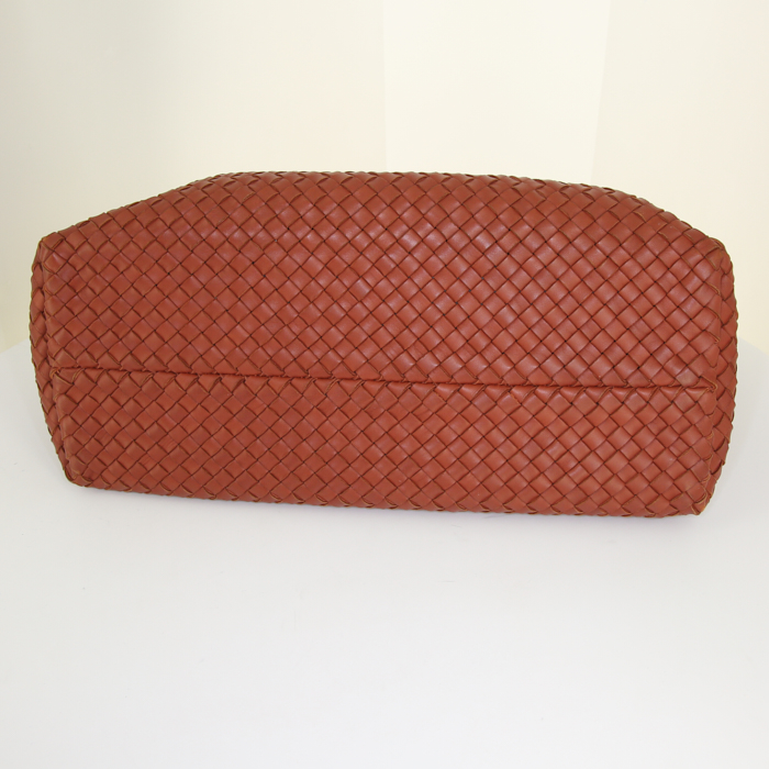 Shopping bag Bottega Veneta Cabat in pelle intrecciata rosso ruggine - Detail D4