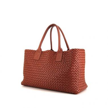 Shopping bag Bottega Veneta Cabat in pelle intrecciata rosso ruggine