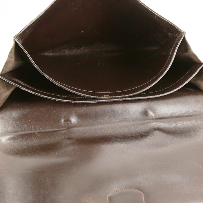 Porta-documentos Hermès Sac à dépêches en cuero box marrón - Detail D2