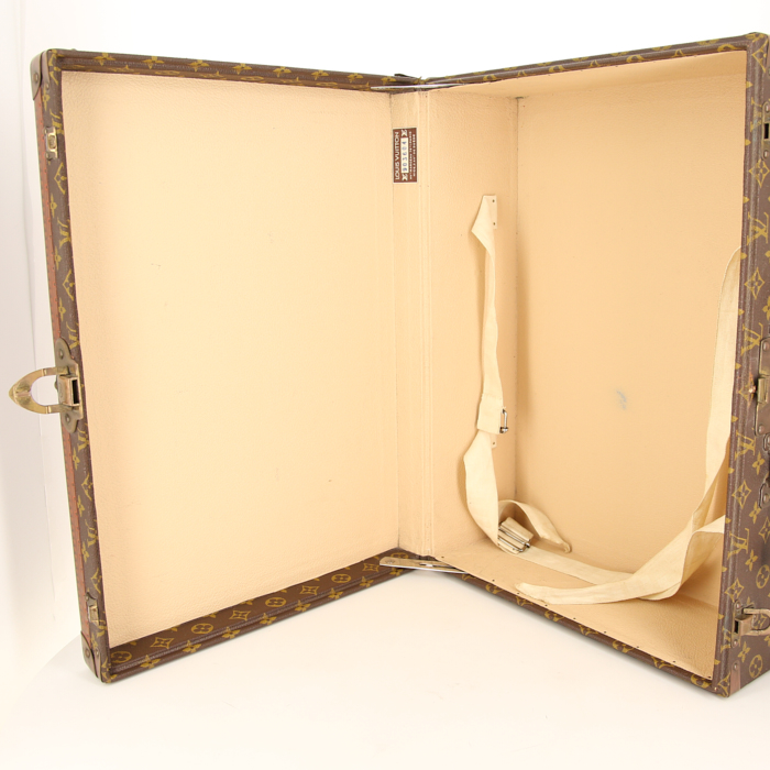 Valise Louis Vuitton 50 en toile monogram et cuir naturel - Detail D2