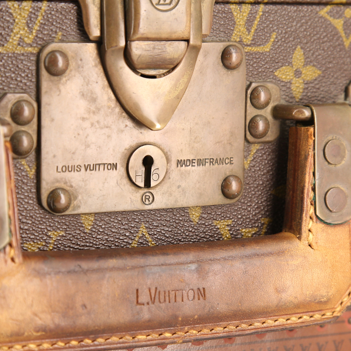 Valise Louis Vuitton 50 en toile monogram et cuir naturel - Detail D3