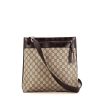 Gucci shoulder bag in grey-beige monogram canvas and brown leather - 360 thumbnail