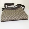 Gucci shoulder bag in grey-beige monogram canvas and brown leather - Detail D4 thumbnail
