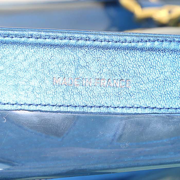 Shopping bag Chanel Grand Shopping in PVC trasparente e pelle blu metallizzato - Detail D4