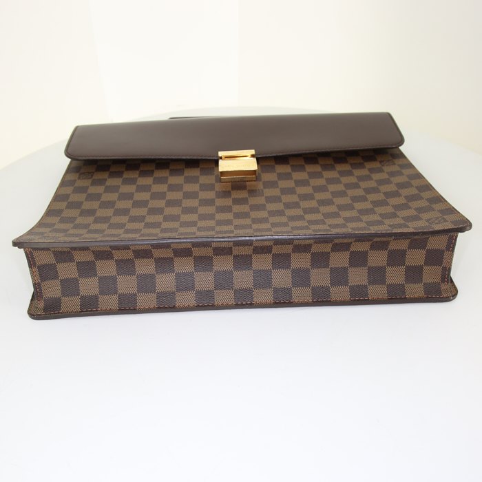 Porta-documentos Louis Vuitton Altona en lona a cuadros y cuero marrón - Detail D4