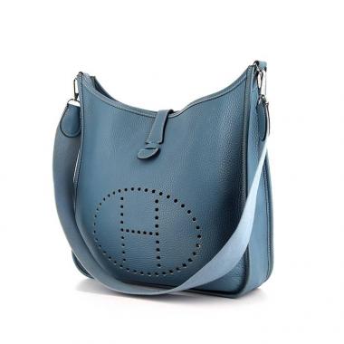 Bolso bandolera Hermes Evelyne en cuero togo azul