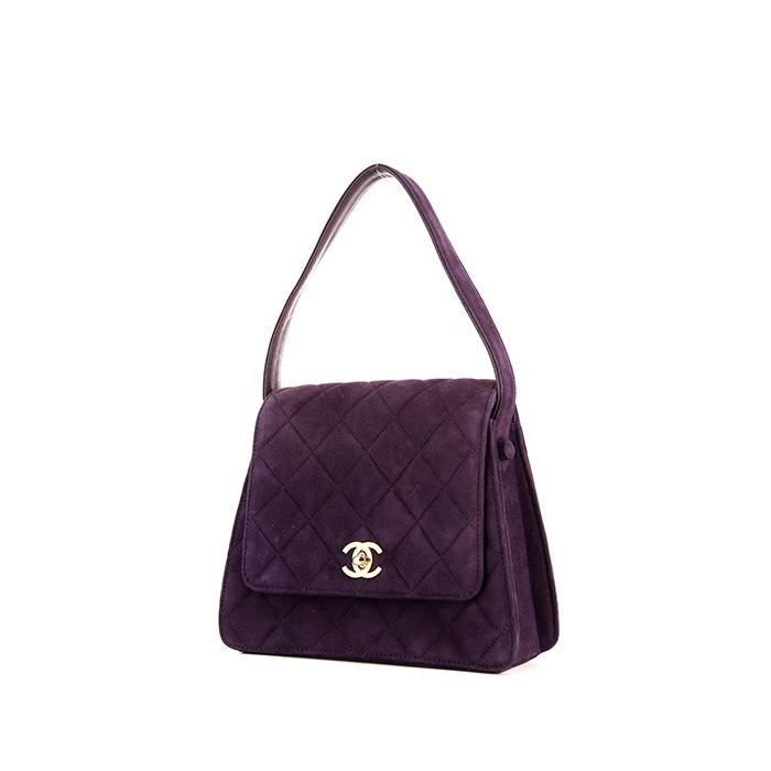 Chanel Purple Quilted Caviar East West Classic Single Flap Silver