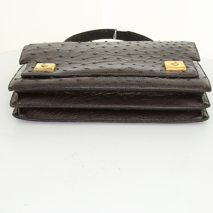 Hermès Piano handbag in brown ostrich leather - Detail D4