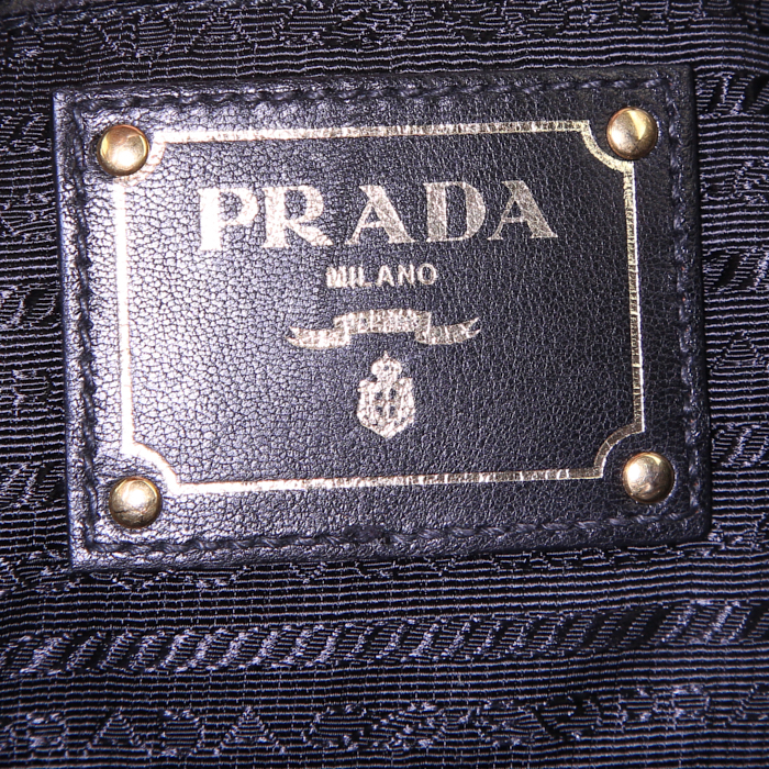Prada Plissé handbag in canvas and black leather - Detail D4