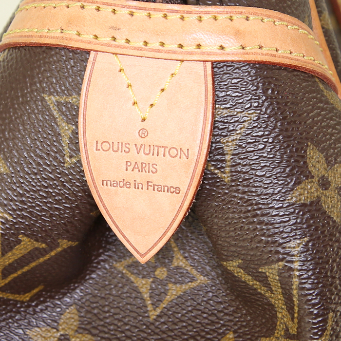 Sac à main Louis Vuitton Montorgueil en toile monogram marron et cuir naturel - Detail D3