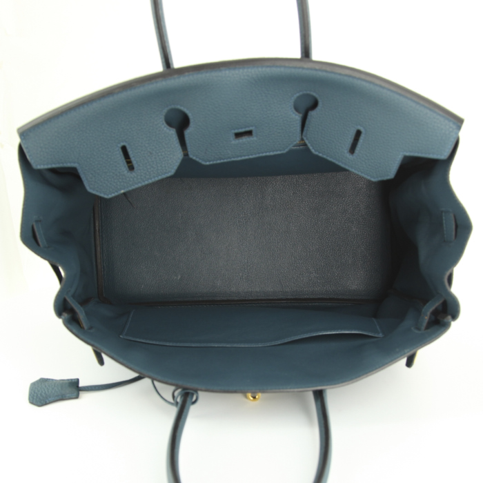 Bolso de mano Hermes Birkin 35 cm en cuero togo azul verdoso - Detail D2