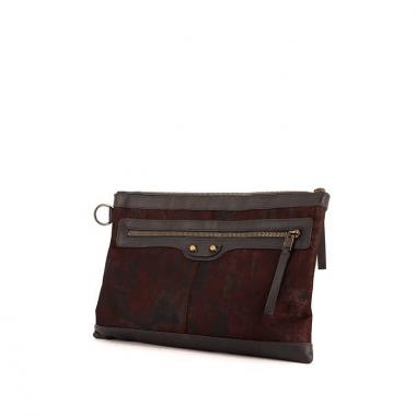 Pochette Balenciaga Clip M en toile bordeaux et cuir noir