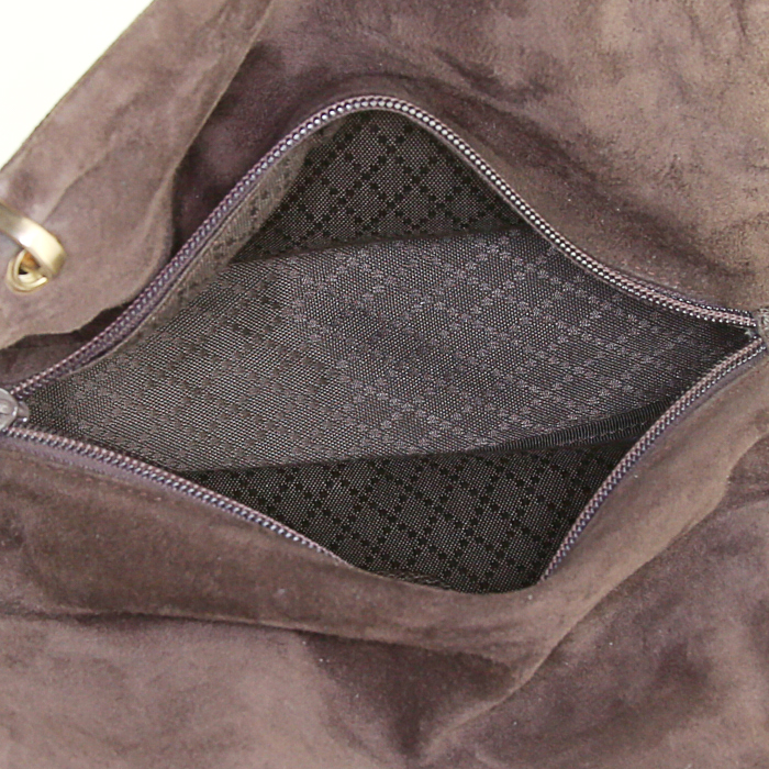 Bolso de mano Gucci Bamboo modelo pequeño en ante marrón y cuero marrón - Detail D2