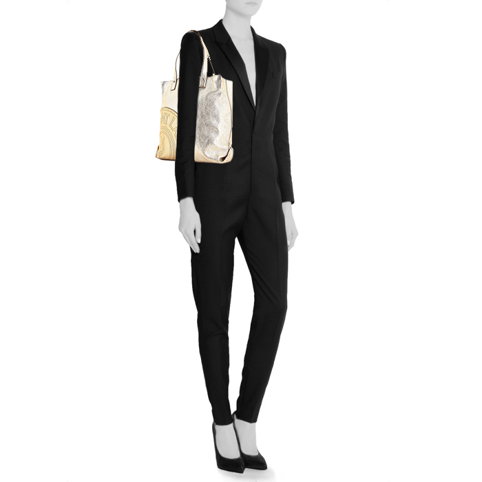 Saint Laurent shopping bag in gold leather - Detail D1