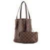 Louis Vuitton Bucket small model shopping bag in ebene damier canvas and brown leather - 00pp thumbnail