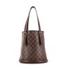 Shopping bag Louis Vuitton Bucket modello piccolo in tela a scacchi ebana e pelle marrone - 360 thumbnail