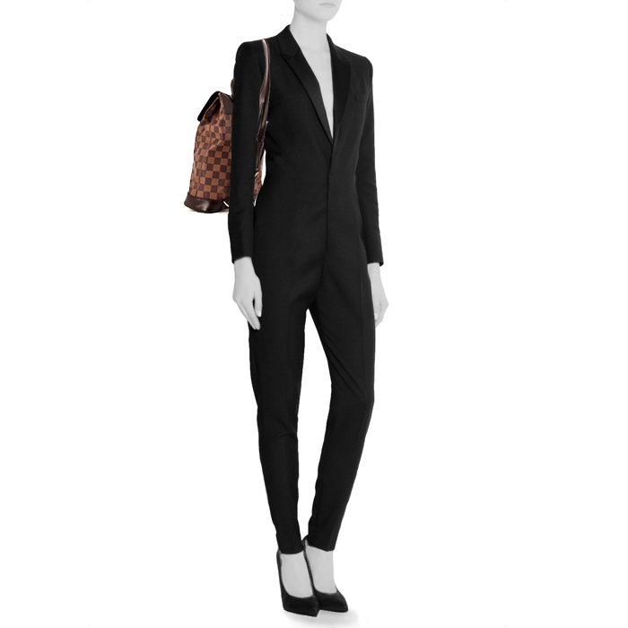 Louis Vuitton Soho backpack in ebene damier canvas and brown leather - Detail D1