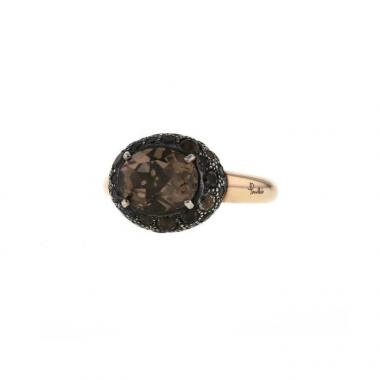Anello Pomellato Tabou in oro rosa,  argento e quarzo fumé