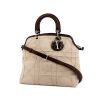 Bolso de mano Dior Granville en lona cannage beige y cuero marrón - 00pp thumbnail