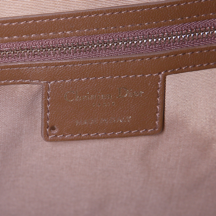 Dior Granville handbag in beige canvas cannage and brown leather - Detail D4