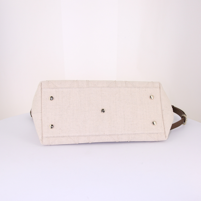 Dior Granville handbag in beige canvas cannage and brown leather - Detail D5