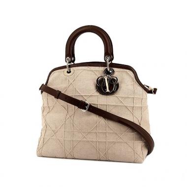 Bolso de mano Dior Granville en lona cannage beige y cuero marrón