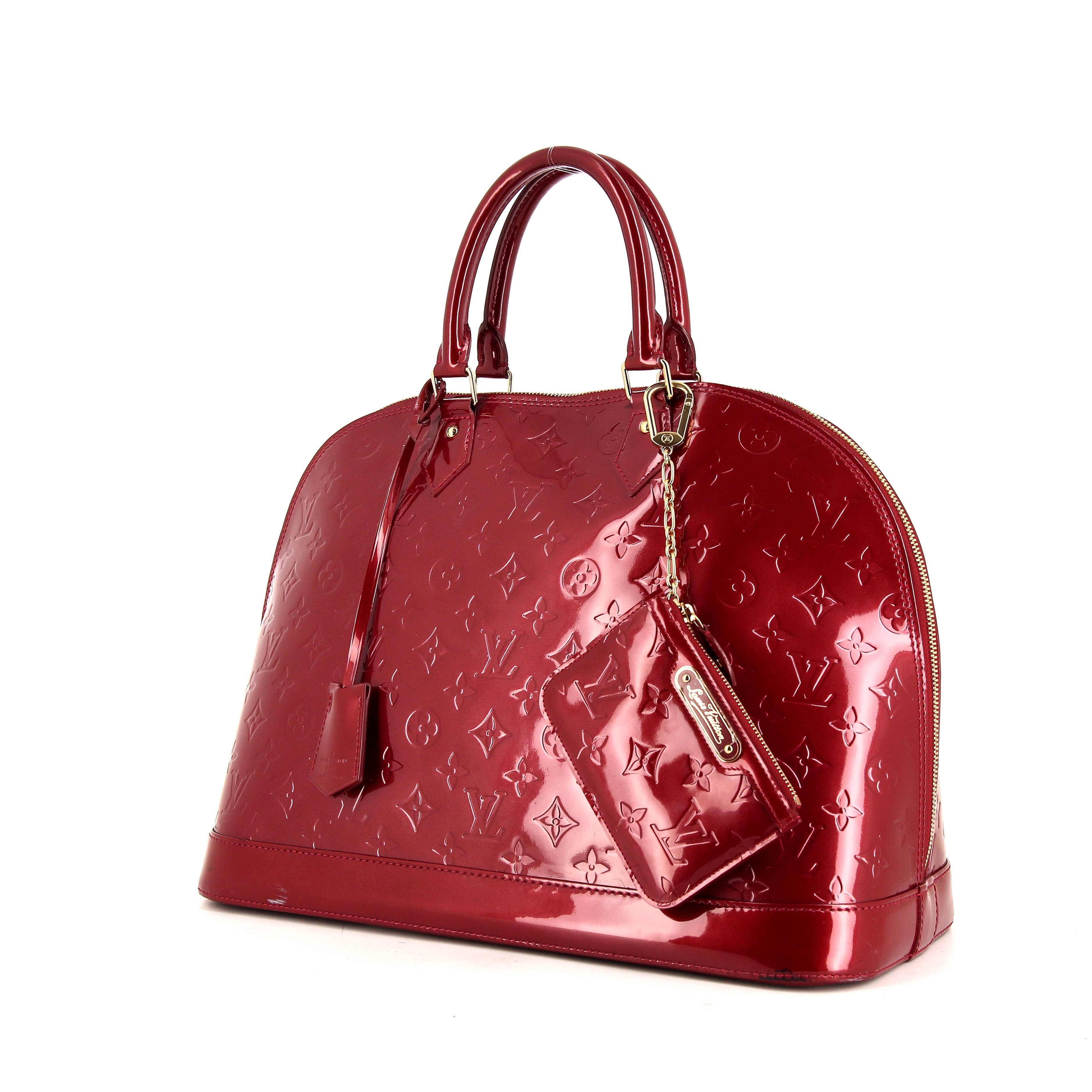 Borsa Louis Vuitton Bellevue modello piccolo in pelle verniciata monogram  rossa e pelle naturale