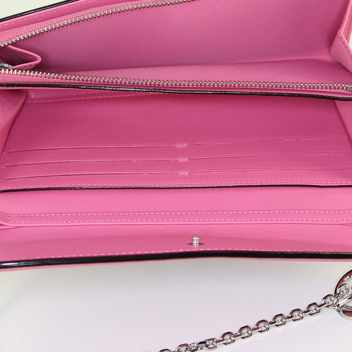 Dior Diorissimo handbag in fushia pink and black leather - Detail D2