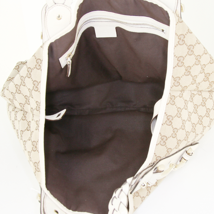 Borsa Gucci in tela monogram e pelle bianco sporco - Detail D2