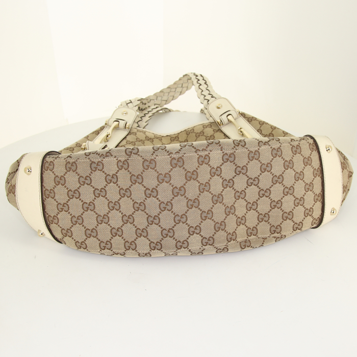 Sac à main Gucci en toile monogram et cuir blanc-cassé - Detail D4