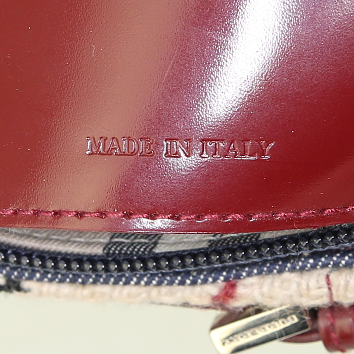 Borsa Burberry in tela blu e beige e pelle lucida bordeaux - Detail D4