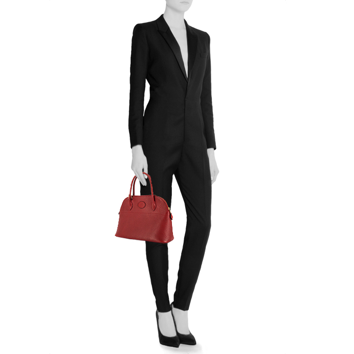 Bolso de mano Hermes Bolide 30 cm en cuero Ardenne rojo - Detail D1