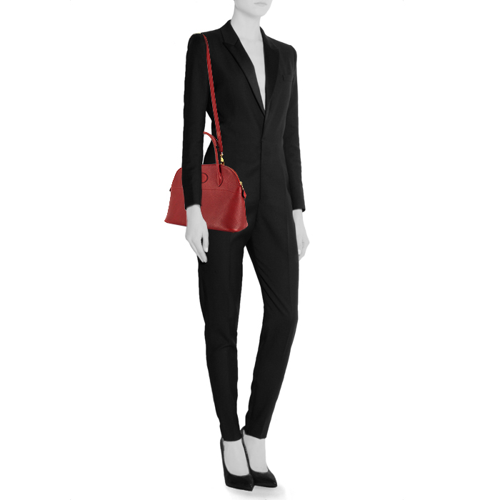 Bolso de mano Hermes Bolide 30 cm en cuero Ardenne rojo - Detail D2