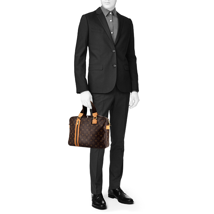 Louis Vuitton  Bosphore briefcase in monogram canvas and natural leather - Detail D1