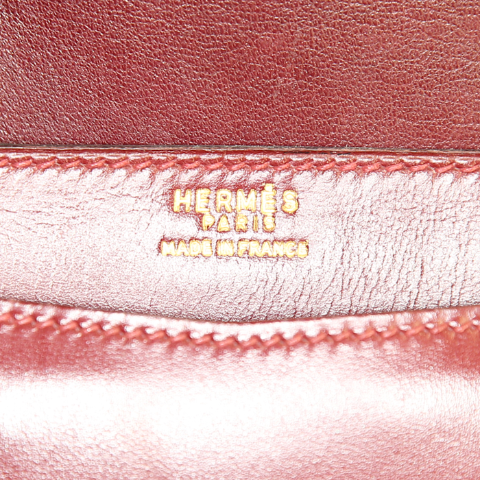 Bolso de mano Hermes Lydie en cuero box color burdeos - Detail D3