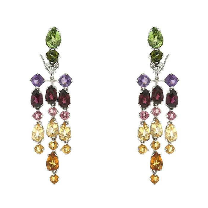 Orecchini pendenti H. Stern in oro bianco,  pietre colorate e diamanti, in quarzo verde e diamanti