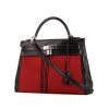 Hermes Kelly 32 cm handbag in red and black bicolor canvas and black box leather - 00pp thumbnail