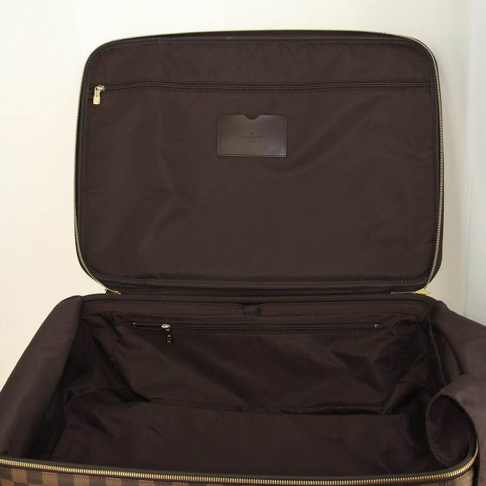 Valise souple Louis Vuitton Pegase en toile damier marron et cuir marron - Detail D2